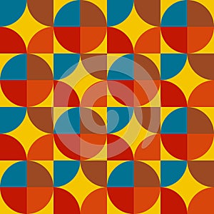 Abstract background of mid century geometric retro design in 1970s Hippie Retro style. Vector seamless pattern ready to use for