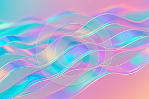Futuristic 3D abstract ribbons floating in layered waves, luminous holographic reflections