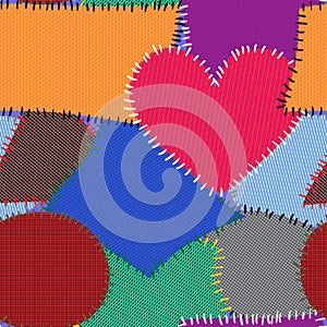 Abstract background with motley textile patches photo