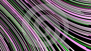 Abstract background of moving multicolored neon lines on black background. Animation. Curved colored line moving quickly