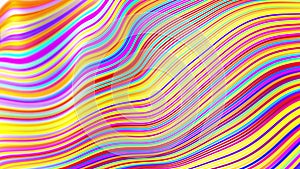 Abstract background with multicolor waves on plane. Lines form plane with waves on white background. Lines like fibers