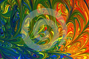 Abstract background of multicolored liquid paint swirls