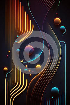 Abstract background. Multicolored neon lines and circles. Vertical background. AI generative
