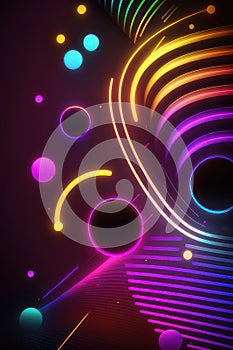 Abstract background. Multicolored neon lines and curves. Vertical background. AI generative