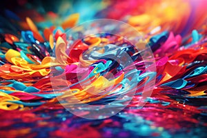 Abstract background with multicolored paper confetti. Multicolored shavings in the form of ribbons as a background