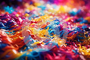 Abstract background with multicolored paper confetti. Multicolored shavings in the form of ribbons as a background