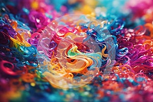 Abstract background with multicolored paper confetti. Multicolored shavings in the form of ribbons as a background