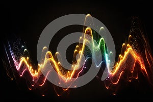 Abstract background with music wave design in neon colors. Sound wave. Equalizer effect. Audio energy. Generative AI