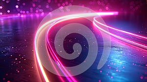 Abstract background with neon light rings in purple and blue colors on a black background, glowing circular lines in a