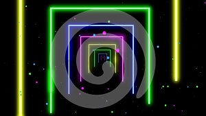 Abstract background with neon tunel bright lines geometric shapes, looped animation. Neon lights grid loop with