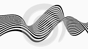 Abstract background optical illusion, black and white curves, flow, wave.