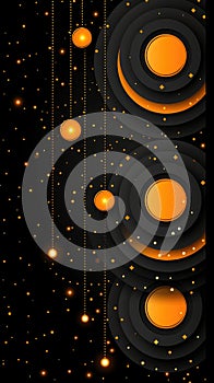 Abstract background with orange and black circles, vertical space banner