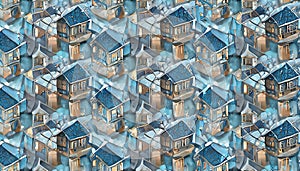 abstract background with ornament of blue houses