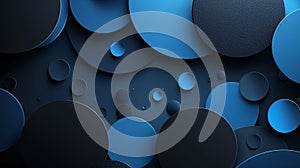 Abstract background with overlapping blue and black circles in a 3D style