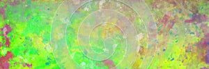 Abstract background with painted stains and old vintage texture in bright neon ufo green pink blue purple white and yellow colors