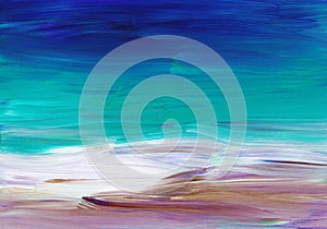 Abstract background painting, blue, white, brown, turquoise. Oil multicolored brush strokes on paper