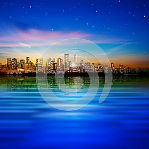 Abstract background with panorama of vancouver and sunset