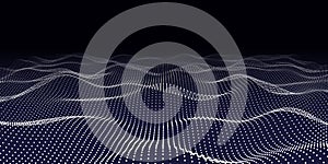 Abstract background from particle flow in twisty lines on dark. Futuristic waveform element. Vector illustration