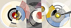 Abstract background pattern, with circles, paint strokes and splashes, art in the bauhaus tradition