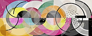 Abstract background pattern, with circles, squares, elements, paint strokes and splashes