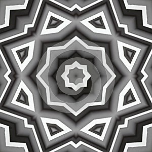 Abstract background of pattern of a kaleidoscope. Black, white and grey lines background fractal mandala. abstract kaleidoscopic a