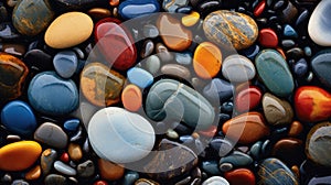 Abstract background with pebbles. Colorful wet beach rocks and stones background