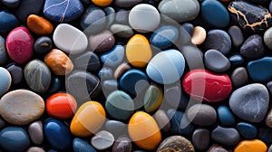 Abstract background with pebbles. Colorful wet beach rocks and stones background