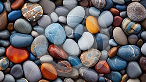 Abstract background with pebbles. Colorful wet beach rocks and stones background