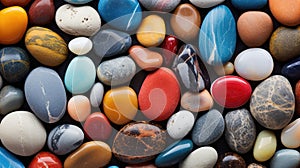 Abstract background with pebbles. Colorful wet beach rocks and stones background