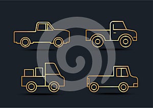 Abstract background of Pickup truck sets, transportation, Gold color, vector illustrations