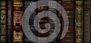 Abstract background with pile of old book covers. Vintage background.