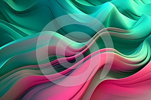 Abstract background with pink and green waves, lines 3D