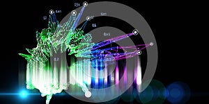 Abstract background with polygonal grid analyze and blurred lines and lines. Analytics algorithms data. Quantum cryptography