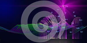 Abstract  background polygonal grid with color blurred lines data on dark. Presentation concept of color algorithms grid. Banner f