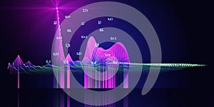 Abstract  background polygonal grid with color blurred lines and data. Presentation concept of glow algorithms data grid. Banner f