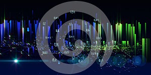 Abstract  background with polygonal  technology grid, data and blurred lines on dark. Analytics data algorithms.  Computing