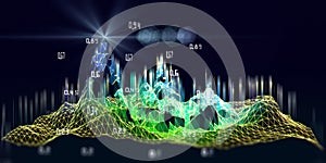 Abstract  background with polygonal wave algorithm analyze data with blurred lines. Quantum cryptography. Analytics algorithms