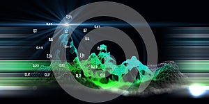 Abstract background polygonal wave algorithm analyze data with blurred lines. Quantum cryptography concept. Analytics algorithms