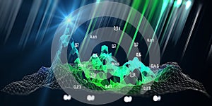 Abstract background polygonal wave algorithm analyze data with blurred lines. Quantum cryptography concept. Analytics algorithms