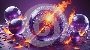 abstract background purple bubbles bursting with fire