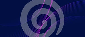 Abstract background with purple glowing geometric curve lines. Modern minimal trendy shiny blue lines pattern. Vector illustration