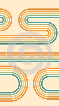 Abstract background of rainbow groovy Wavy Line design in 1970s Hippie Retro style. Vector pattern ready to use for cloth, textile