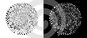 Abstract background with random dots in spiral. Art design circle as logo or icon. A black figure on a white background and an