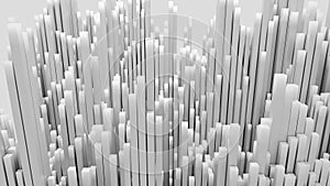 Background of random white cube block wave pattern, 3D illustration rendering