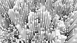 background of random white cube block wave pattern, 3D illustration rendering