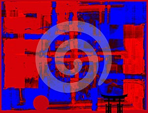 Abstract background in red and blue, with a spectacular rhythm and inserts