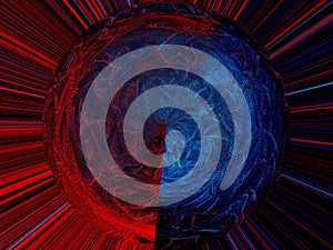 Abstract background in red and blue, with a spectacular rhythm and inserts.