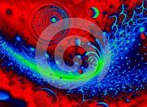 Abstract background in red and blue, with a spectacular rhythm and inserts