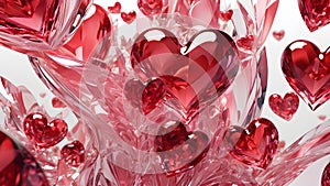 Abstract background of red glass hearts. Love, wedding, Valentine\'s Day concept.