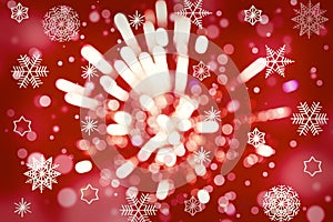 Abstract background. Red gold-colored blur. Circle blur. Christmas snowflakes background. fireworks